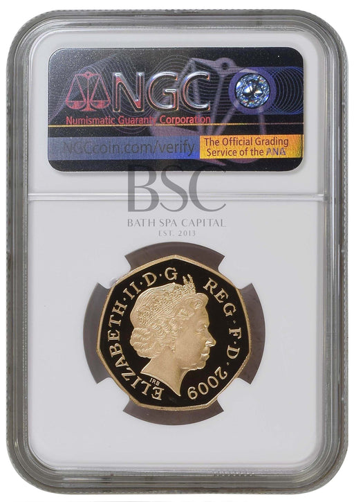 Elizabeth II, 2009 Gold Proof Piedfort Fifty Pence NGC PF69 Ultra Cameo