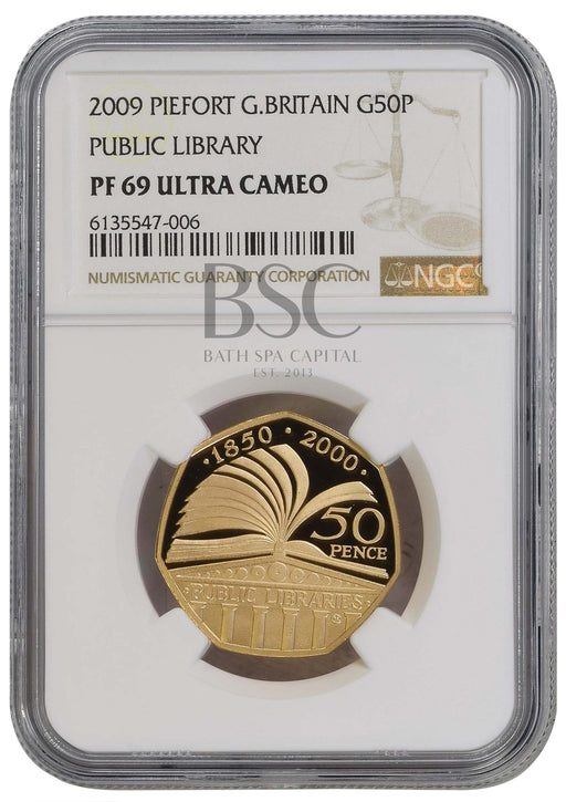 Elizabeth II, 2009 Gold Proof Piedfort Fifty Pence NGC PF69 Ultra Cameo