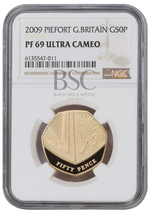 Elizabeth II, 2009 Gold Proof Piedfort Fifty Pence NGC PF69 Ultra Cameo