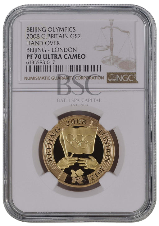 Elizabeth II, 2008 Gold Proof "Olympic Handover" Two Pounds NGC PF70 Ultra Cameo