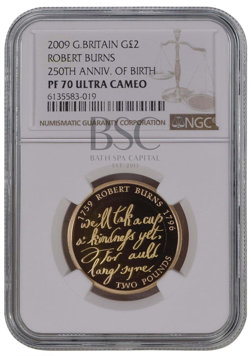 Elizabeth II, 2009 Gold Proof "Robert Burns" Two Pounds NGC PF70 Ultra Cameo