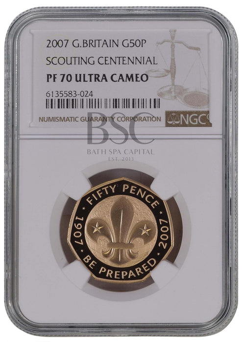 Elizabeth II, 2007 Gold Proof "Scouting Centennial" Fifty Pence NGC PF70 Ultra Cameo