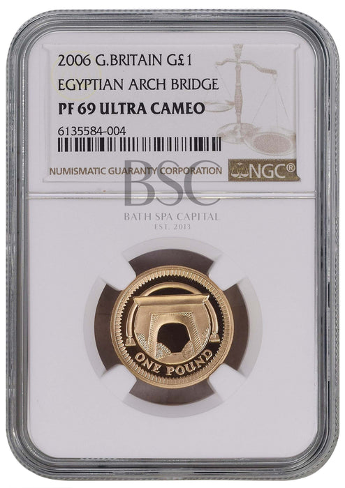 Elizabeth II, 2006 Gold Proof "Egyptian Arch Bridge" One Pound NGC PF69 Ultra Cameo