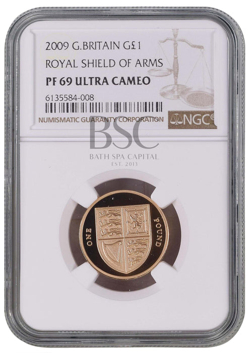 Elizabeth II, 2009 Gold Proof "Royal Shield" One Pound NGC PF69 Ultra Cameo