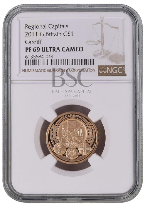 Elizabeth II, 2011 Gold Proof "Cardiff" One Pound NGC PF69 Ultra Cameo
