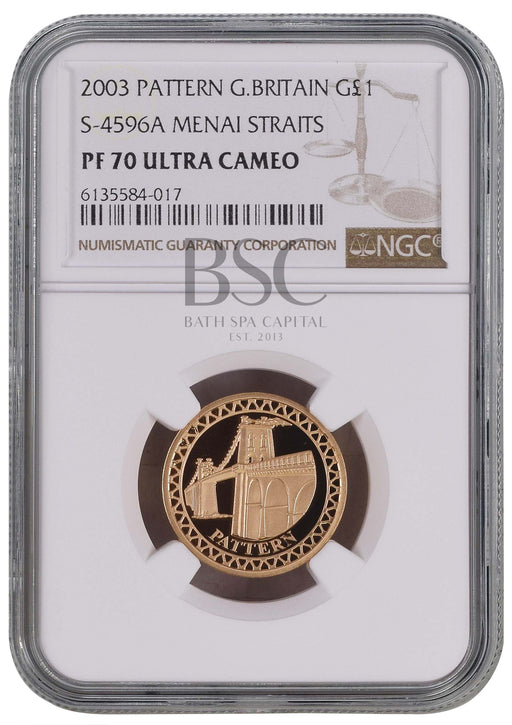 Elizabeth II, 2005 Gold Proof "Menai Straits Bridge" Pattern One Pound NGC PF70 Ultra Cameo