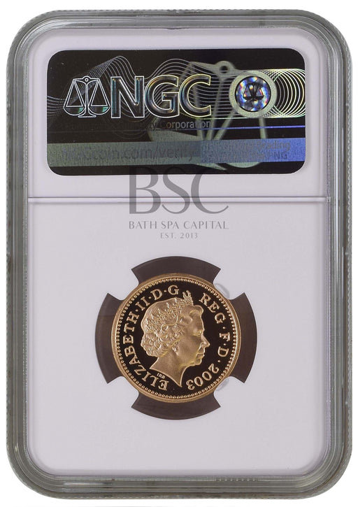 Elizabeth II, 2003 Gold Proof "Menai Straits Bridge" Pattern One Pound NGC PF70 Ultra Cameo