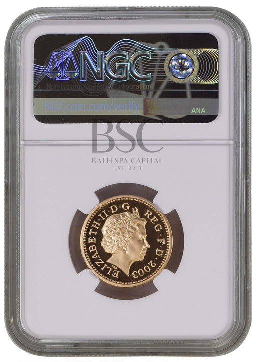 Elizabeth II, 2003 Gold Proof "Egyptian Arch Bridge" Pattern One Pound NGC PF69 Ultra Cameo