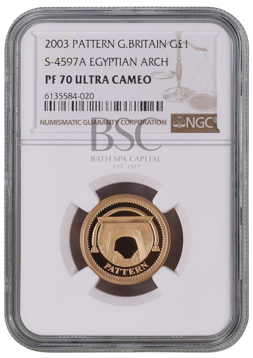 Elizabeth II, 2003 Gold Proof "Egyptian Arch Bridge" Pattern One Pound NGC PF70 Ultra Cameo