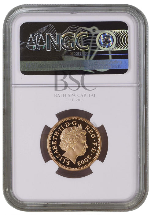 Elizabeth II, 2003 Gold Proof "Egyptian Arch Bridge" Pattern One Pound NGC PF70 Ultra Cameo