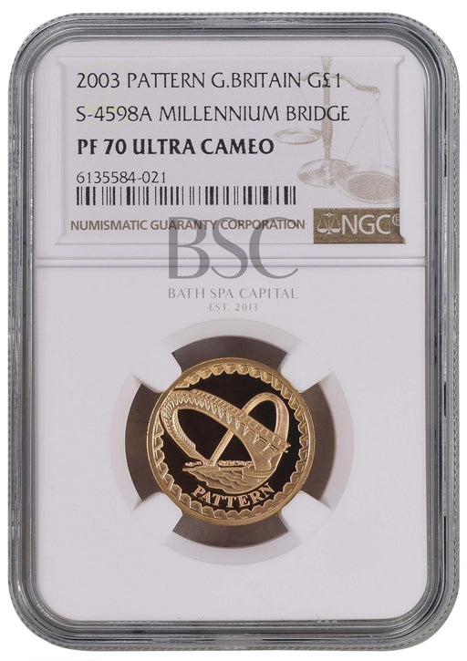 Elizabeth II, 2003 Gold Proof "Millennium Bridge" Pattern One Pound NGC PF70 Ultra Cameo