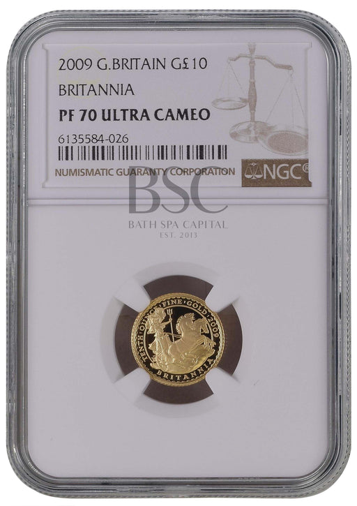 Elizabeth II, 2009 Gold Proof Britannia Ten Pounds NGC PF70 Ultra Cameo