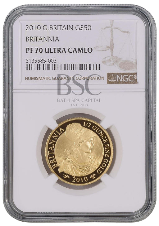 Elizabeth II, 2010 Gold Proof Britannia Fifty Pounds NGC PF70 Ultra Cameo