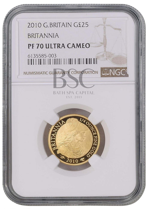 Elizabeth II, 2010 Gold Proof Britannia Twenty Five Pounds NGC PF70 Ultra Cameo