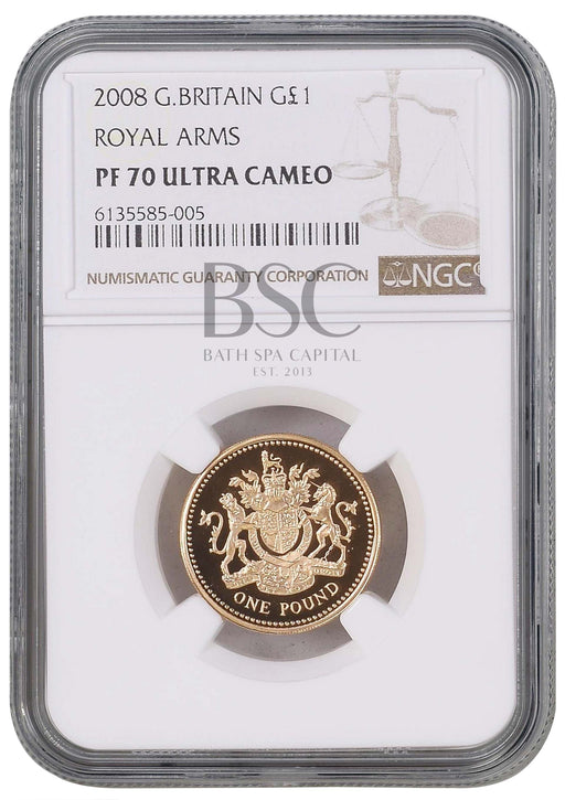 Elizabeth II, 2008 Gold Proof "Royal Arms" One Pound NGC PF70 Ultra Cameo