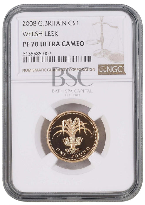 Elizabeth II, 2008 Gold Proof "Welsh Leek" One Pound NGC PF70 Ultra Cameo