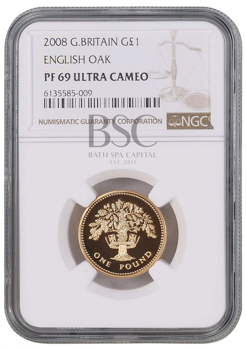Elizabeth II, 2008 Gold Proof "English Oak" One Pound NGC PF69 Ultra Cameo