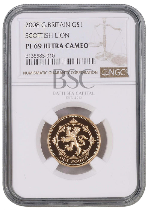 Elizabeth II, 2008 Gold Proof "Scottish Lion" One Pound NGC PF69 Ultra Cameo