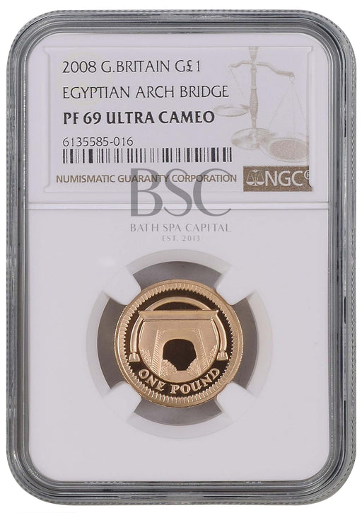Elizabeth II, 2008 Gold Proof "Egyptian Arch Bridge" One Pound NGC PF70 Ultra Cameo
