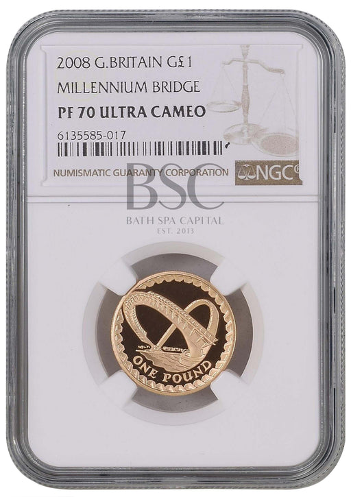 Elizabeth II, 2008 Gold Proof "Millennium Bridge" One Pound NGC PF70 Ultra Cameo