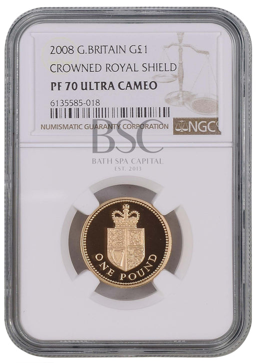 Elizabeth II, 2008 Gold Proof "Royal Shield" One Pound NGC PF70 Ultra Cameo