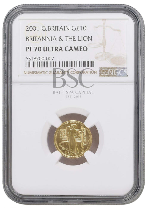 Elizabeth II, 2001 Gold Proof Britannia Ten Pounds NGC PF70 Ultra Cameo