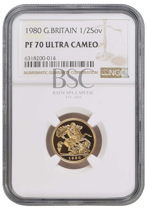 Elizabeth II, 1980 Gold Proof Half Sovereign NGC PF70 Ultra Cameo