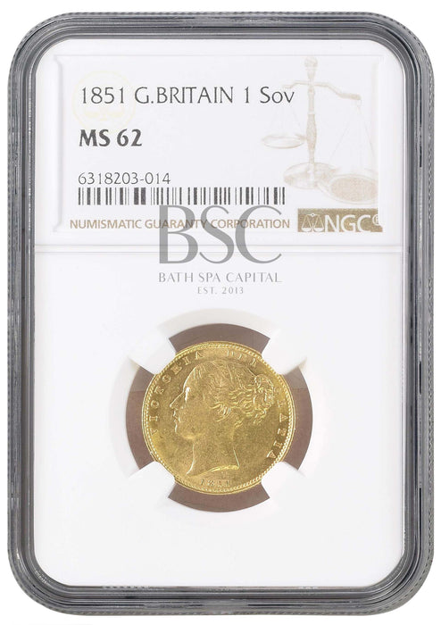 Victoria, 1851 "Young Head" Gold Sovereign NGC MS62