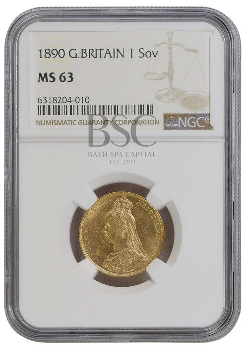 Victoria, 1890 "Jubilee Bust" Gold Sovereign NGC MS63